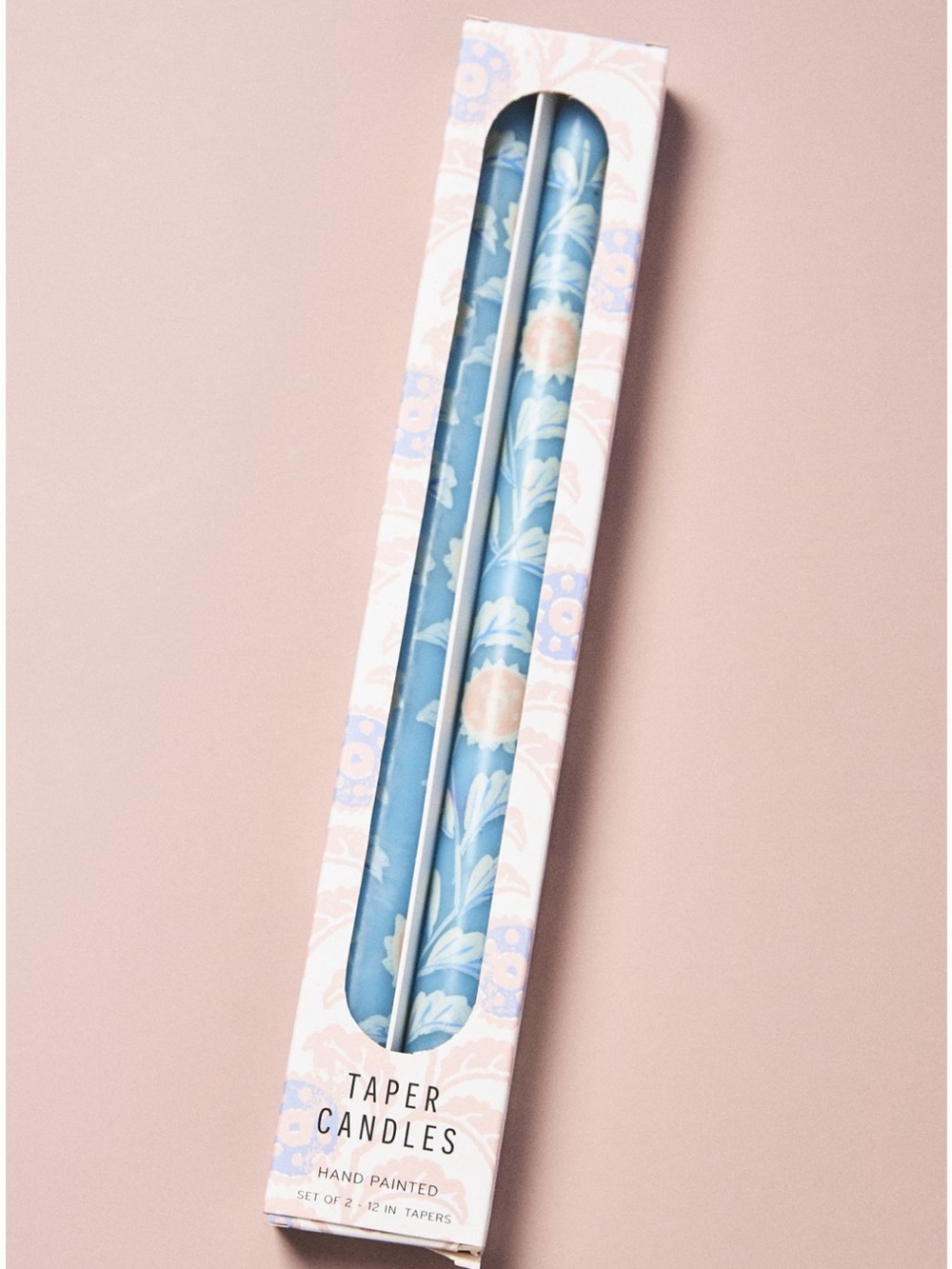 Hand-Painted Blue Floral Taper Candles - Set of 2